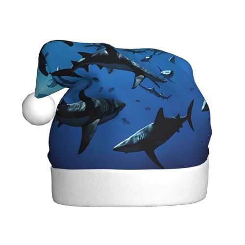 JAYWIS Hammerhead Sharks – Druck Erwachsene Plüsch Weihnachtsmütze Santa Stil Pom Pom Warm Weich Urlaub Kopfbedeckung für Partys Weihnachten Feier von JAYWIS