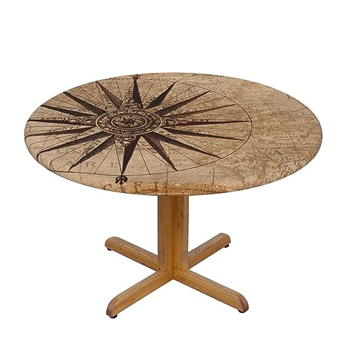 JAYWIS Runde Tischdecke mit Kompasskartendruck, elastischer Rand, wasserdicht, wiederverwendbar, saubere Tischdecke für drinnen und draußen, für Tisch 101,6 cm - 127 cm von JAYWIS