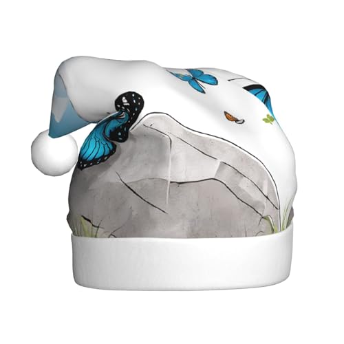 JAYWIS Schmetterling-Druck für Erwachsene, Plüsch-Weihnachtsmütze, Weihnachtsmann-Stil, Bommel, warm, weich, Feiertags-Kopfbedeckung für Partys, Weihnachtsfeiern. JAYWIS Schmetterling-Druck für Erwachsene, Plüsch-Weihnachtsmütze, Weihnachtsmann-Stil, Bommel, warm, weich, Feiertags-Kopfbedeckung für Partys, Weihnachtsfeiern. von JAYWIS