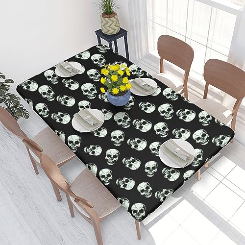 JAYWIS Schwarze Tischdecke mit Totenkopf-Aufdruck, elastischer Rand, 122 cm, rechteckig, wasserdicht und abwischbar, Tischdecke für elastische Kanten, Tischabdeckung für drinnen und draußen, Terrasse, von JAYWIS