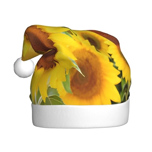JAYWIS Sonnenblumen-Druck für Erwachsene, Plüsch-Weihnachtsmütze, Weihnachtsmann-Stil, Bommel, warm, weich, Feiertags-Kopfbedeckung für Partys, Weihnachtsfeiern. JAYWIS Sonnenblumen-Druck für Erwachsene, Plüsch-Weihnachtsmütze, Weihnachtsmann-Stil, Bommel, warm, weich, Feiertags-Kopfbedeckung für Partys, Weihnachtsfeiern. von JAYWIS