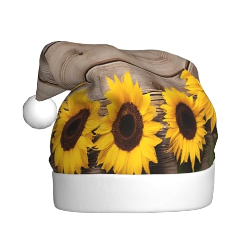 JAYWIS Sonnenblumen-Holzbrett – Druck für Erwachsene, Plüsch-Weihnachtsmütze, Weihnachtsmann-Stil, Bommel, warm, weich, Feiertags-Kopfbedeckung für Partys, Weihnachtsfeiern. JAYWIS Sonnenblumen-Holzbrett – Druck für Erwachsene, Plüsch-Weihnachtsmütze, Weihnachtsmann-Stil, Bommel, warm, weich, Feiertags-Kopfbedeckung für Partys, Weihnachtsfeiern. von JAYWIS