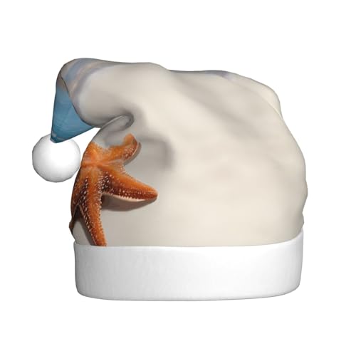 JAYWIS Strand-Druck Erwachsene Plüsch Weihnachtsmütze Santa Stil Pom Pom Warm Weich Urlaub Kopfbedeckung für Partys Weihnachten Feier von JAYWIS