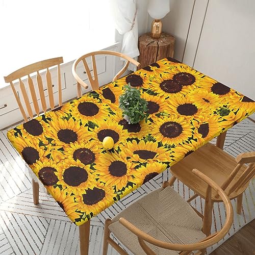 JAYWIS Tischdecke mit gelbem Sonnenblumen-Druck, elastischer Rand, rechteckig, wasserdicht und abwischbar, Tischdecke für drinnen und draußen, Terrasse, Picknick von JAYWIS