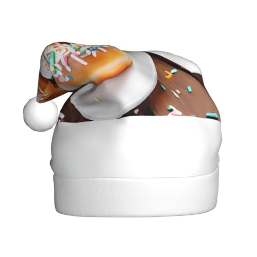 JAYWIS Weihnachtliche Donuts – Druck Erwachsene Plüsch Weihnachtsmütze Santa Stil Pom Pom Warm Weich Urlaub Kopfbedeckung für Partys Weihnachten Feier von JAYWIS