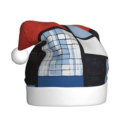 JAYWIS Zusammensetzung in Rot, Gelb, Blau und Schwarz – Druck Erwachsene Plüsch Weihnachtsmütze Santa Stil Pom Pom Warm Weich Urlaub Kopfbedeckung für Partys Weihnachten Feier von JAYWIS