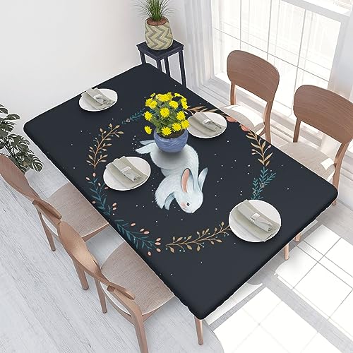 Niedlicher weißer Kaninchen-Druck, elastische Kante, rechteckig, 1,2 m, wasserdichte und abwischbare Tischdecke für elastische Kanten, Tischabdeckung für drinnen und draußen, Terrasse, Picknick, 76,2 Niedlicher weißer Kaninchen-Druck, elastische Kante, rechteckig, 1,2 m, wasserdichte und abwischbare Tischdecke für elastische Kanten, Tischabdeckung für drinnen und draußen, Terrasse, Picknick, 76,2 von JAYWIS