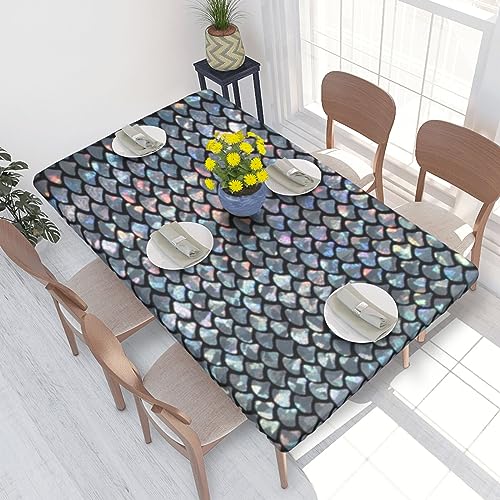 Silberfarbene Tischdecke mit Fischschuppen-Aufdruck, elastischer Rand, 1,2 m, rechteckig, wasserdicht und abwischbar, Tischdecke für elastische Kanten, Tischabdeckung für drinnen und draußen, Silberfarbene Tischdecke mit Fischschuppen-Aufdruck, elastischer Rand, 1,2 m, rechteckig, wasserdicht und abwischbar, Tischdecke für elastische Kanten, Tischabdeckung für drinnen und draußen, von JAYWIS
