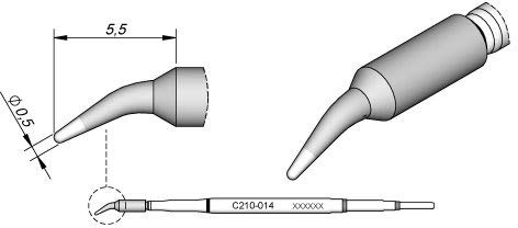 JBC Lötspitze Serie C210, Rundform, C210014/Ø 0,5 mm, gebogen C210014 (Lötkartusche Lötpatrone Loetspitze Loetkartusche Loetpatrone T210-A AD2210 2210 C210) von JBC