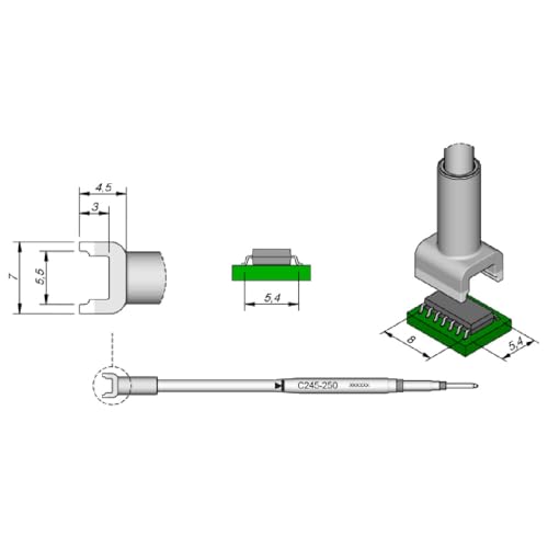 JBC SMD-Entlötspitze Serie C245, C245250/5,4 x 8,0 mm, für Dual-In-Line-IC C245250 (2045 2245 C245 Loetkartusche Loetpatrone Loetspitze Lötkartusche Lötpatrone Lötspitze SMD Entlötspitze) von JBC