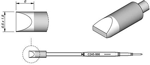 JBC Lötspitze Serie C245 Meißelform, C245866/6,6 x 1,8 mm, gerade, 20 mm länger C245866 (Lötkartusche 2045 2245 Loetkartusche Loetspitze Lötpatrone Loetpatrone Meißelspitze C245 bleifrei) von JBC