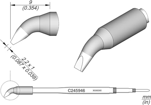 JBC Lötspitze Serie C245 Meißelform, C245946/2,2 x 1,0 mm, gebogen C245946 (Lötkartusche 2045 2245 Loetkartusche Loetspitze Lötpatrone Loetpatrone Meißelspitze C245 bleifrei) von JBC