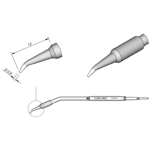 JBC Lötspitze Serie C250, Rundform, C250402/Ø 0,8 mm, gebogen C250402 (Lötkartusche Lötpatrone Loetspitze Loetkartusche Loetpatrone AL250 2500 AL-2500) von JBC