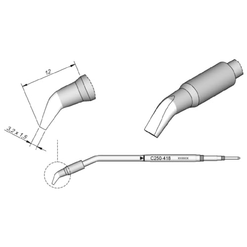 JBC Lötspitze Serie C250, Meißelform, C250418/3,2 x 1,5 mm, gebogen C250418 (2500 AL-2500 AL250 Loetkartusche Loetpatrone Loetspitze Lötkartusche Lötpatrone) von JBC