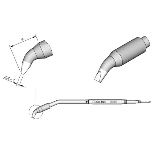 JBC Lötspitze Serie C250, Meißelform, C250406/2,2 x 1 mm, gebogen C250406 (2500 AL-2500 AL250 Loetkartusche Loetpatrone Loetspitze Lötkartusche Lötpatrone) von JBC