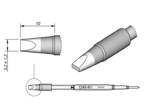 JBC Lötspitze Serie C245 Meißelform, C245911/3,2 x 1,2 mm, gerade, High Thermal C245911 (Lötkartusche 2045 2245 Loetkartusche Loetspitze Lötpatrone Loetpatrone Meißelspitze C245 bleifrei) von JBC