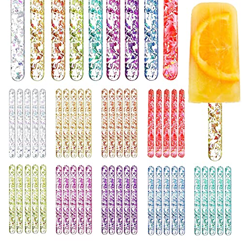 JBJXNXH 45 Stück Acryl Cakesicle Popsicle Sticks,Wiederverwendbare Acryl Cakesicle Sticks Eisstiel,9 Farben Spiegel Eis Stiele Sticks Laser Popsicle Stick für Party, Festival und Home DIY von JBJXNXH