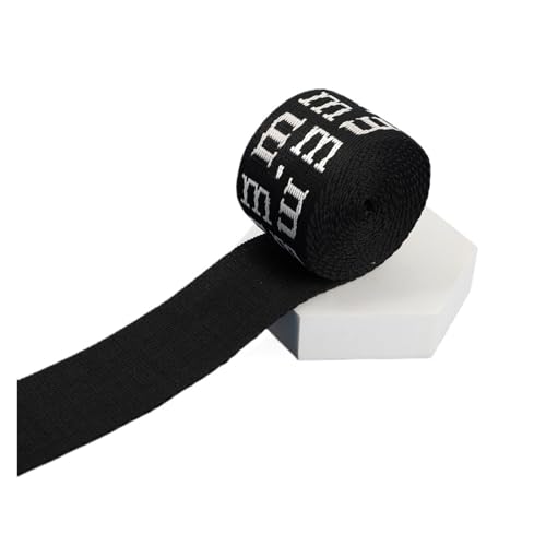 1/2/5 Yards 38 mm bedrucktes Gurtband, mehrfarbiges alphanumerisches Muster, Rucksackumreifung, Nähtasche, Gürtel, DIY, trendige Jacquardbänder Für Buntes Gurtband, Zum Basteln(Black-03,5yards) von JBJYGSG