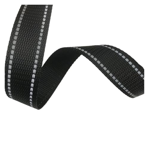 JBJYGSG 15 mm, 45,7 m, reflektierende Leine, Polyester-Gurtband, 1 mm dick, DIY-Haustierhalsband, Rucksackgurt, Gürtel, Nähzubehör, 10 Farben Für Buntes Gurtband, Zum Basteln(Black 15mm) von JBJYGSG