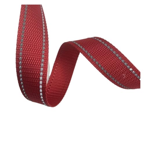 JBJYGSG 15 mm, 45,7 m, reflektierende Leine, Polyester-Gurtband, 1 mm dick, DIY-Haustierhalsband, Rucksackgurt, Gürtel, Nähzubehör, 10 Farben Für Buntes Gurtband, Zum Basteln(Red 15mm) von JBJYGSG