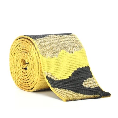 JBJYGSG 2/5 Meter Leopard Nylon Gurtband 50mm Jacquard Band Taschen Gurt Sicherheitsgurt Rucksack Schrägband 1,5mm dick DIY Nähzubehör Für Buntes Gurtband, Zum Basteln(RD190-Yellow,50mm-5Meters) von JBJYGSG