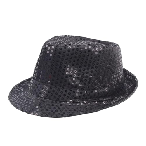 JBJYGSG Pailletten-Bowlerhut, Tanzkappe, Gerollter Rand, Funkelnde Jazz-Tanzkappe, Bühnenzauber-Performance, Perlenkappe Für Zauberer, Karneval, Fasching, Gentleman(Black) von JBJYGSG