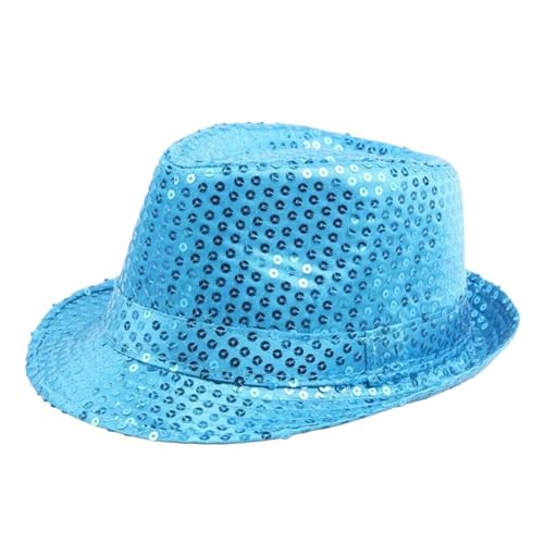 JBJYGSG Pailletten-Bowlerhut, Tanzkappe, Gerollter Rand, Funkelnde Jazz-Tanzkappe, Bühnenzauber-Performance, Perlenkappe Für Zauberer, Karneval, Fasching, Gentleman(Blue) von JBJYGSG