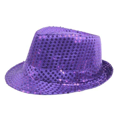 JBJYGSG Pailletten-Bowlerhut, Tanzkappe, Gerollter Rand, Funkelnde Jazz-Tanzkappe, Bühnenzauber-Performance, Perlenkappe Für Zauberer, Karneval, Fasching, Gentleman(Purple) von JBJYGSG