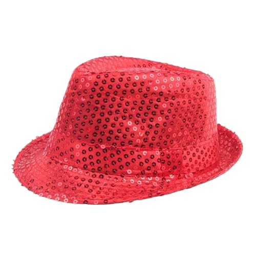 JBJYGSG Pailletten-Bowlerhut, Tanzkappe, Gerollter Rand, Funkelnde Jazz-Tanzkappe, Bühnenzauber-Performance, Perlenkappe Für Zauberer, Karneval, Fasching, Gentleman(Red) von JBJYGSG