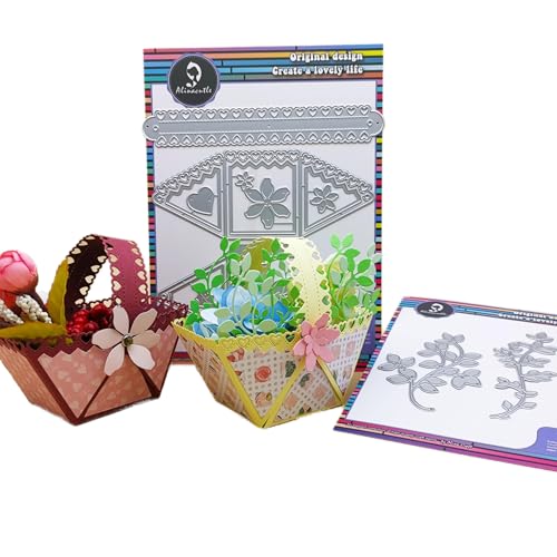 1 x Geschenkkorb-Stanzschablone und 2 x Baumblätter, Metall-Stanzformen für Papierbasteln, handgefertigte Kartenherstellung, Grußkarten, Scrapbooking und Albumkunst von Alina Crafts von JBQUEEN