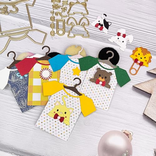 Alinacutle Goldene Stanzformen für Baby-T-Shirt, Stoff und Tierbär, Katze, Metall-Stanzform für Geschenkverpackung, Papierbasteln, handgefertigte Kartenherstellung, DIY, Grußkarten, Scrapbooking und von JBQUEEN