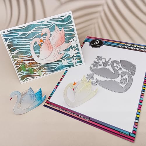 Alinacutle Stanzschablone aus Metall, Motiv: Schwan/gewellt, rechteckig, für Geschenkpapier, Handwerk, handgefertigte Kartenherstellung, Grußkarten, Album (Schwanen-Stanzformen) von JBQUEEN