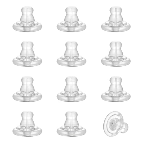 Transparente Silikon-Ohrring-Verschlüsse für hängende Ohren und Ohrstecker mit goldfarbenen Verschlussverschlüssen, hypoallergen, weiche Anti-Allround-Stopper, Unisex (silberfarbene Silikonverschlüsse von JBUJBU