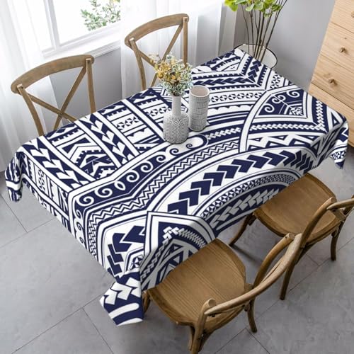 JBYJBX Blaue Tischdecke mit polynesischem Maori-Stammesmuster, rechteckig, für Esszimmer, Party, Innen- und Außenbereich, dekorative Tischdecke von JBYJBX
