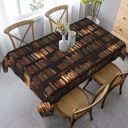 JBYJBX Rechteckige Tischdecke mit Bibliotheks-Bücherregal-Buchdruck, für Esszimmer, Party, Innen- und Außenbereich, dekorative Tischdecke von JBYJBX