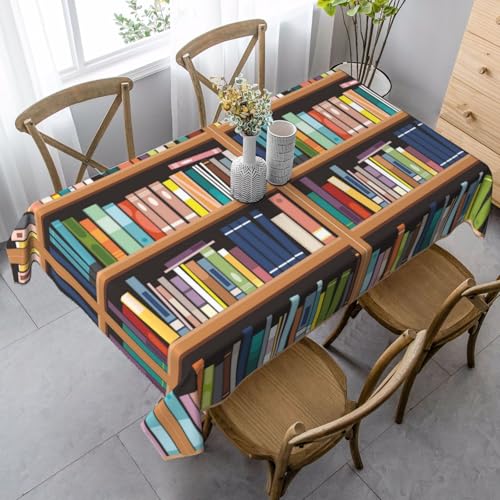 JBYJBX Rechteckige Tischdecke mit Bibliotheks-Bücherregal-Druck, für Esszimmer, Party, Innen- und Außenbereich, dekorative Tischdecke von JBYJBX