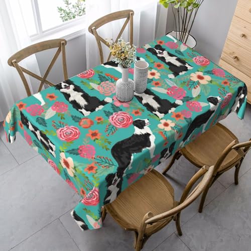 JBYJBX Rechteckige Tischdecke mit Border Collie-Blumendruck, für Esszimmer, Party, Innen- und Außenbereich, dekorative Tischdecke von JBYJBX