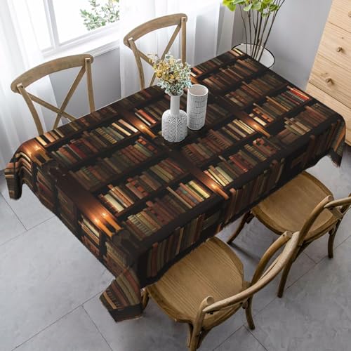 JBYJBX Rechteckige Tischdecke mit Buchzimmer-Bibliotheksdruck, für Esszimmer, Party, Innen- und Außenbereich, dekorative Tischdecke von JBYJBX