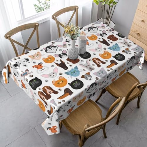 JBYJBX Rechteckige Tischdecke mit Cartoon-Katzen- und Hunde-Druck, für Esszimmer, Party, Innen- und Außenbereich, dekorative Tischdecke von JBYJBX