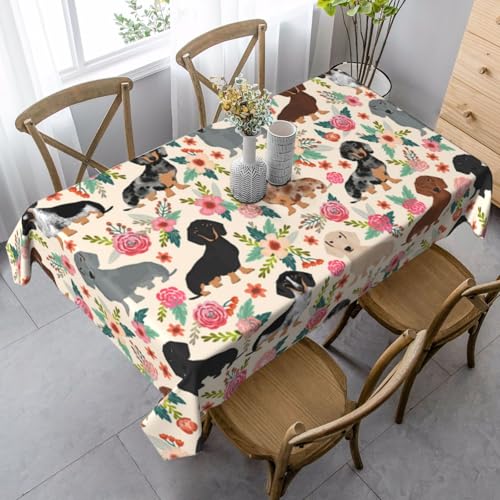 JBYJBX Rechteckige Tischdecke mit Hunde-Blumendruck, für Esszimmer, Party, Innen- und Außenbereich, dekorative Tischdecke von JBYJBX