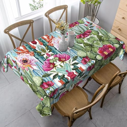 JBYJBX Rechteckige Tischdecke mit Kaktus-Sukkulenten-Rosen-Druck, für Esszimmer, Party, Innen- und Außenbereich, dekorative Tischdecke von JBYJBX