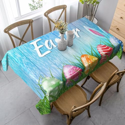 JBYJBX Rechteckige Tischdecke mit Ostereierhasen-Motiv, Holzdruck, für Esszimmer, Party, Innen- und Außenbereich, dekorative Tischdecke von JBYJBX
