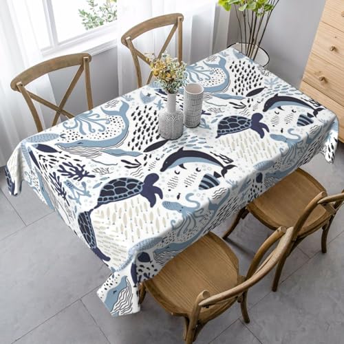 JBYJBX Rechteckige Tischdecke mit Schildkröten-Oktopus-Muster, Ozean-Motiv, für Esszimmer, Party, Innen- und Außenbereich, dekorative Tischdecke von JBYJBX