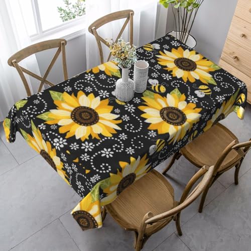 JBYJBX Rechteckige Tischdecke mit Sonnenblumen-Bienen-Druck, für Esszimmer, Party, Innen- und Außenbereich, dekorative Tischdecke von JBYJBX