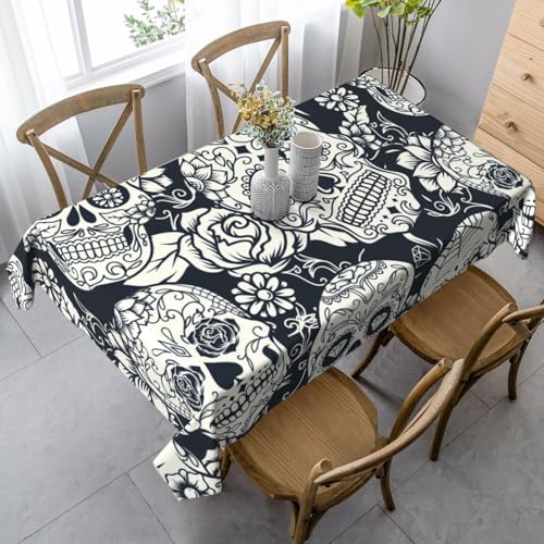 JBYJBX Rechteckige Tischdecke mit floralem Totenkopf-Druck, für Esszimmer, Party, Innen- und Außenbereich, dekorative Tischdecke von JBYJBX