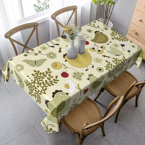 JBYJBX Rechteckige Tischdecke mit gelben Blättern, Hühner-Druck, für Esszimmer, Party, Innen- und Außenbereich, dekorative Tischdecke von JBYJBX