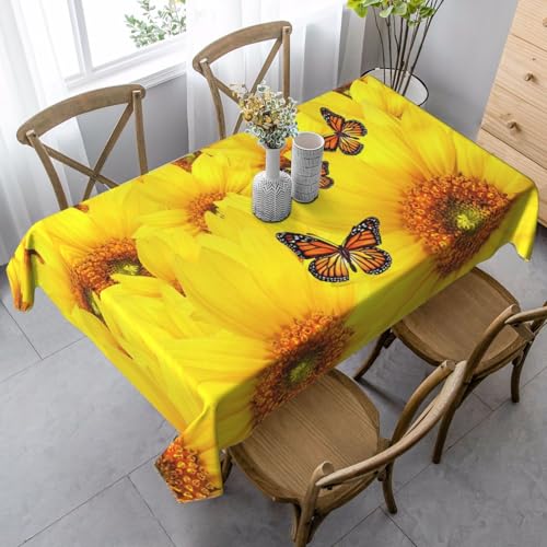 JBYJBX Rechteckige Tischdecke mit gelben Blumen und Schmetterlingen, für Esszimmer, Party, Innen- und Außenbereich, dekorative Tischdecke von JBYJBX