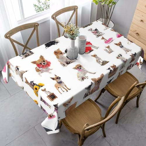 JBYJBX Rechteckige Tischdecke mit niedlichem Chihuahua-Mopsmuster, für Esszimmer, Party, Innen- und Außenbereich, dekorative Tischdecke von JBYJBX