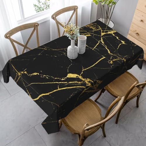 JBYJBX Rechteckige Tischdecke mit schwarzem und goldenem Hintergrunddruck, für Esszimmer, Party, Innen- und Außenbereich, dekorative Tischdecke von JBYJBX