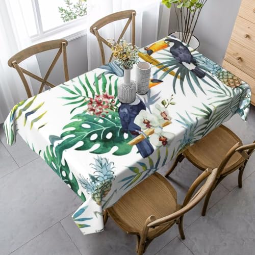 JBYJBX Rechteckige Tischdecke mit tropischen Blättern und Vögeln, für Esszimmer, Party, Innen- und Außenbereich, dekorative Tischdecke von JBYJBX